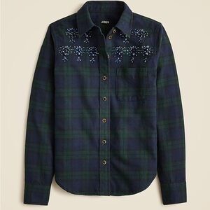 J. Crew - embellished shrunken button-up shirt in tartan brushed cotton oxford